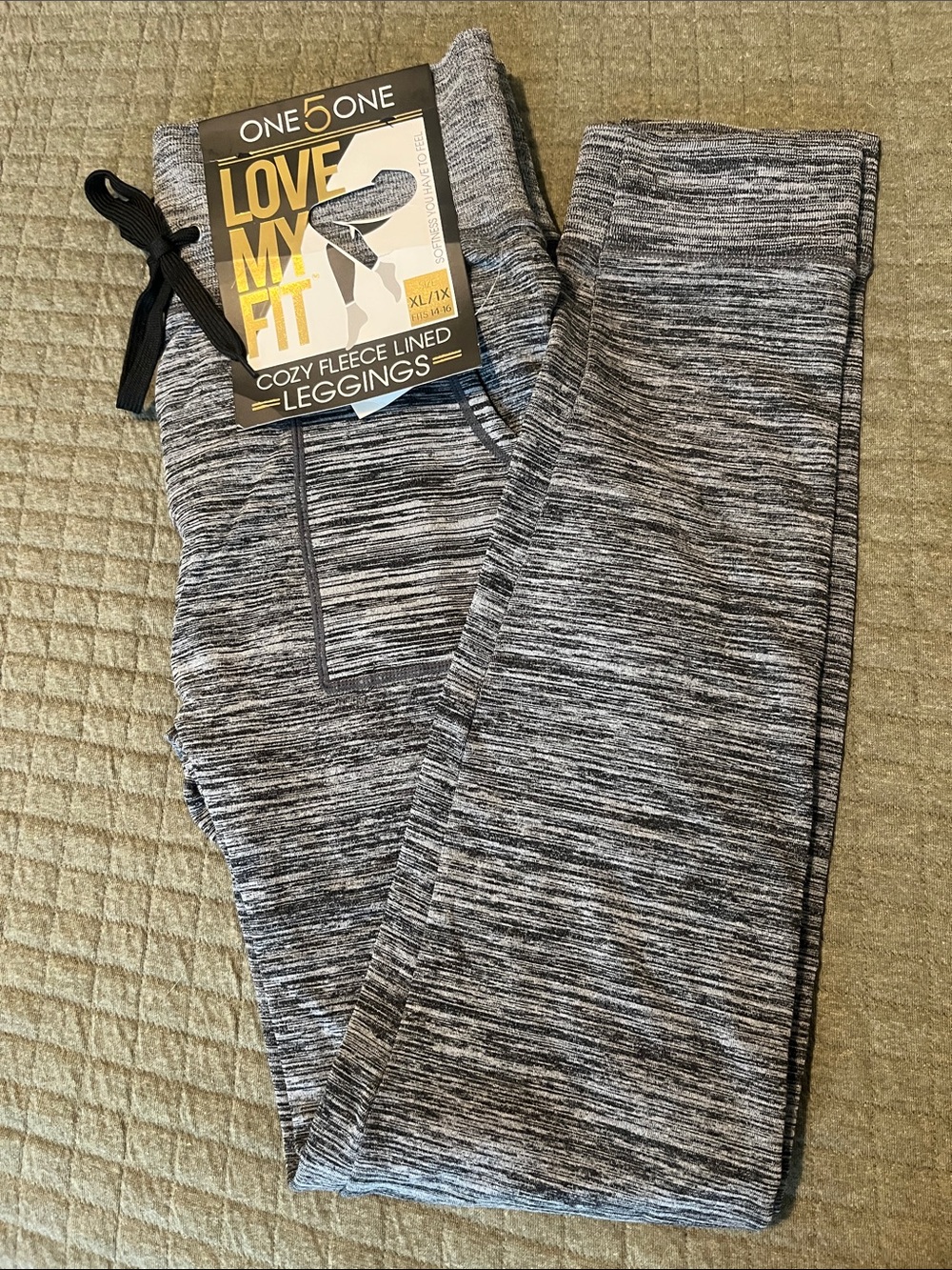 one 5 one Cozy Fleece Lined Gray Space-Dye Leggings